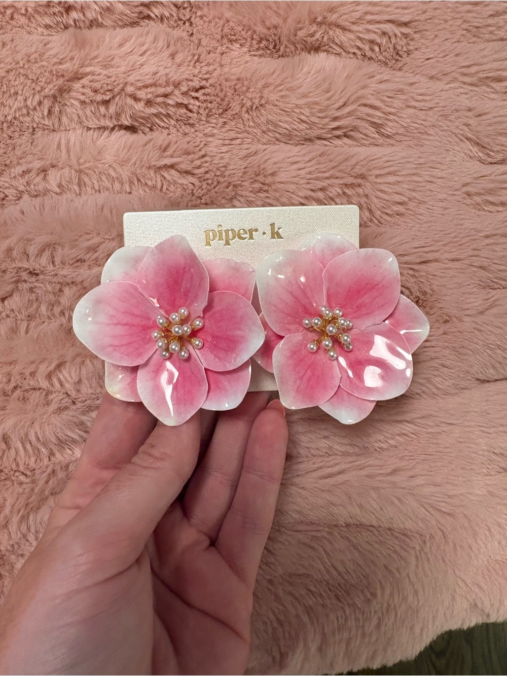 Piper K Pink Floral Pearl Center Earrings